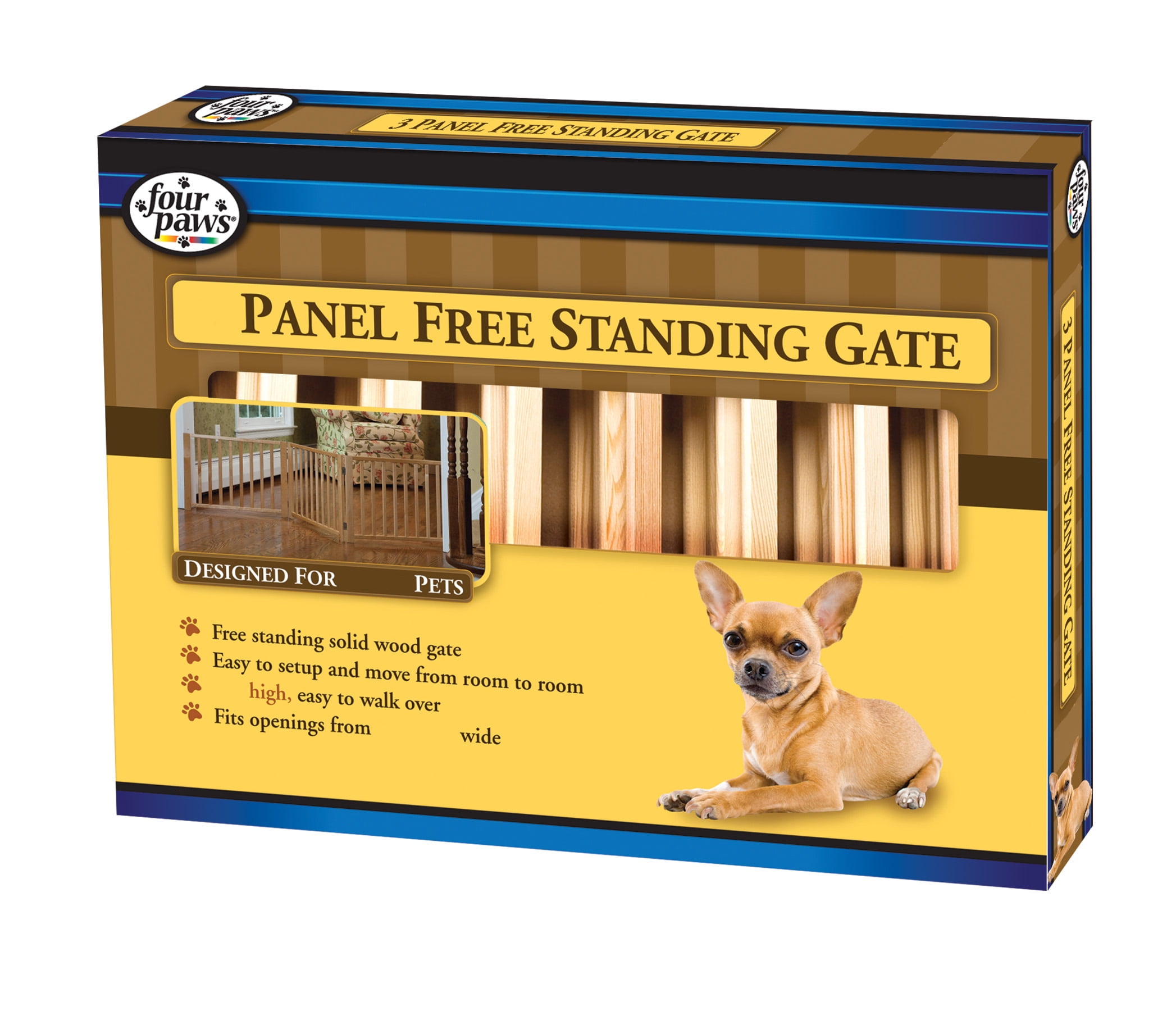 Four Paws Expandable Dog Gate, Wood Gate for Dogs, 3-Panel 24-68 X 17