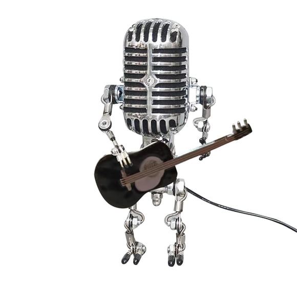 Vintage Microphone Robot Table Lamp, Adjustable Metal Desk Light, Retro Industrial Home Office Decorative Accent Lighting for Desk, Shelf, and Nightstand