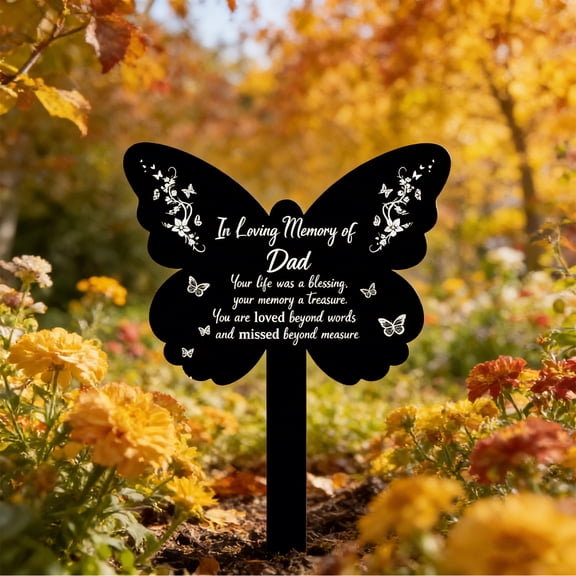 In Loving Memory of Dad Butterfly Grave Stake - Waterproof Acrylic Cemetery Decorations for Grave Site