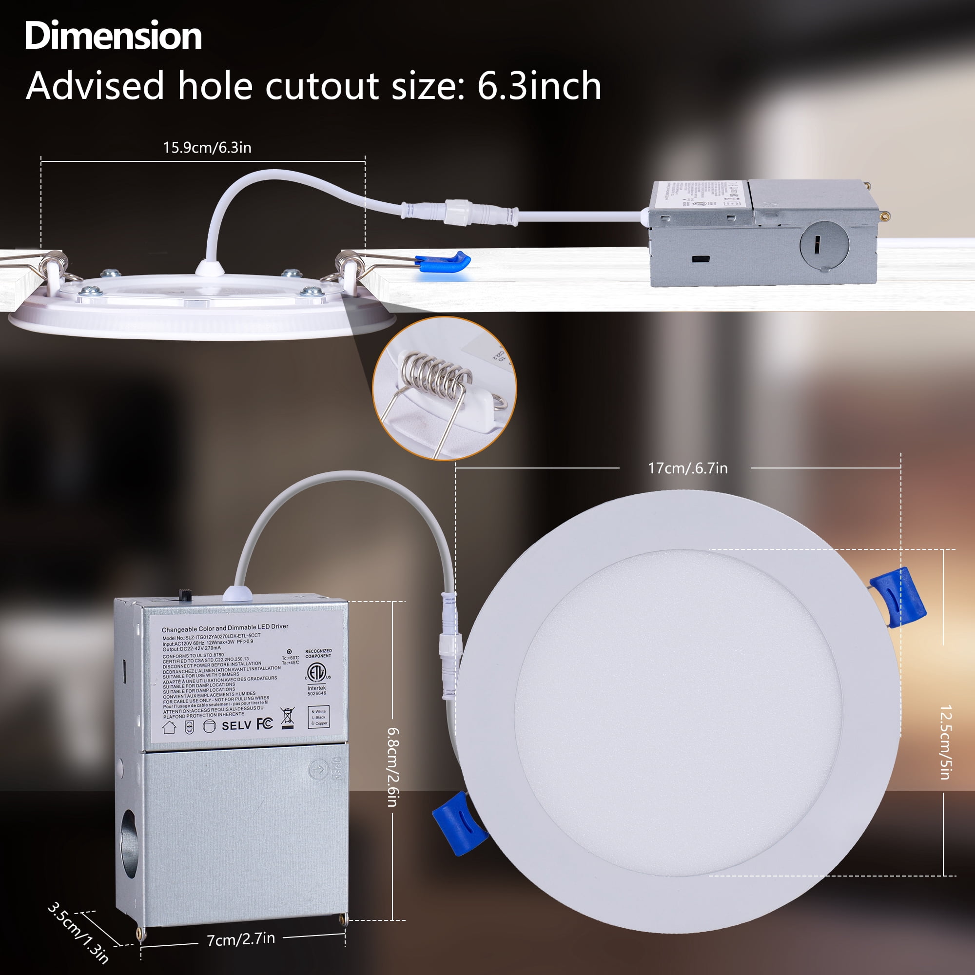 Miniyam 6 Pack 6" White LED Recessed Light with Night Light, Dimmable, 2000K-5000K 6CCT, 800LM 9W, Ultra-Thin Canless for Bedroom/Living Room/Kitchen