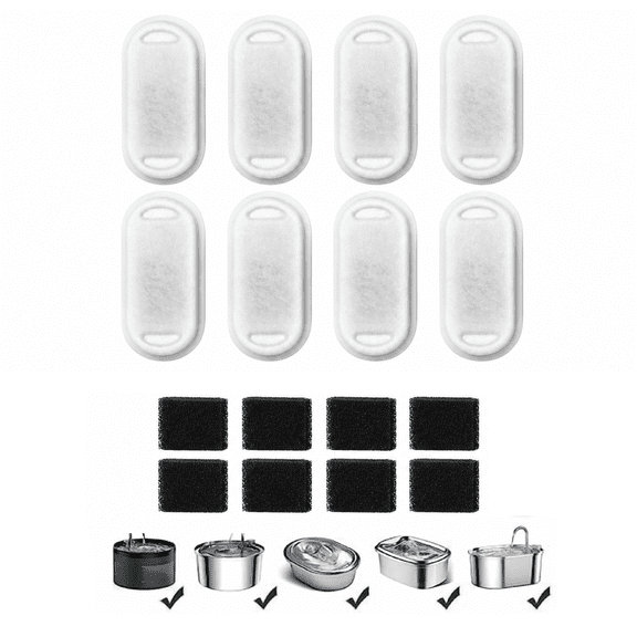 Cat Water Fountain Filters 8-Pack, Replacement Filters for 108oz/3.2L and 74oz/2.2L Stainless Steel Pet Water Dispensers