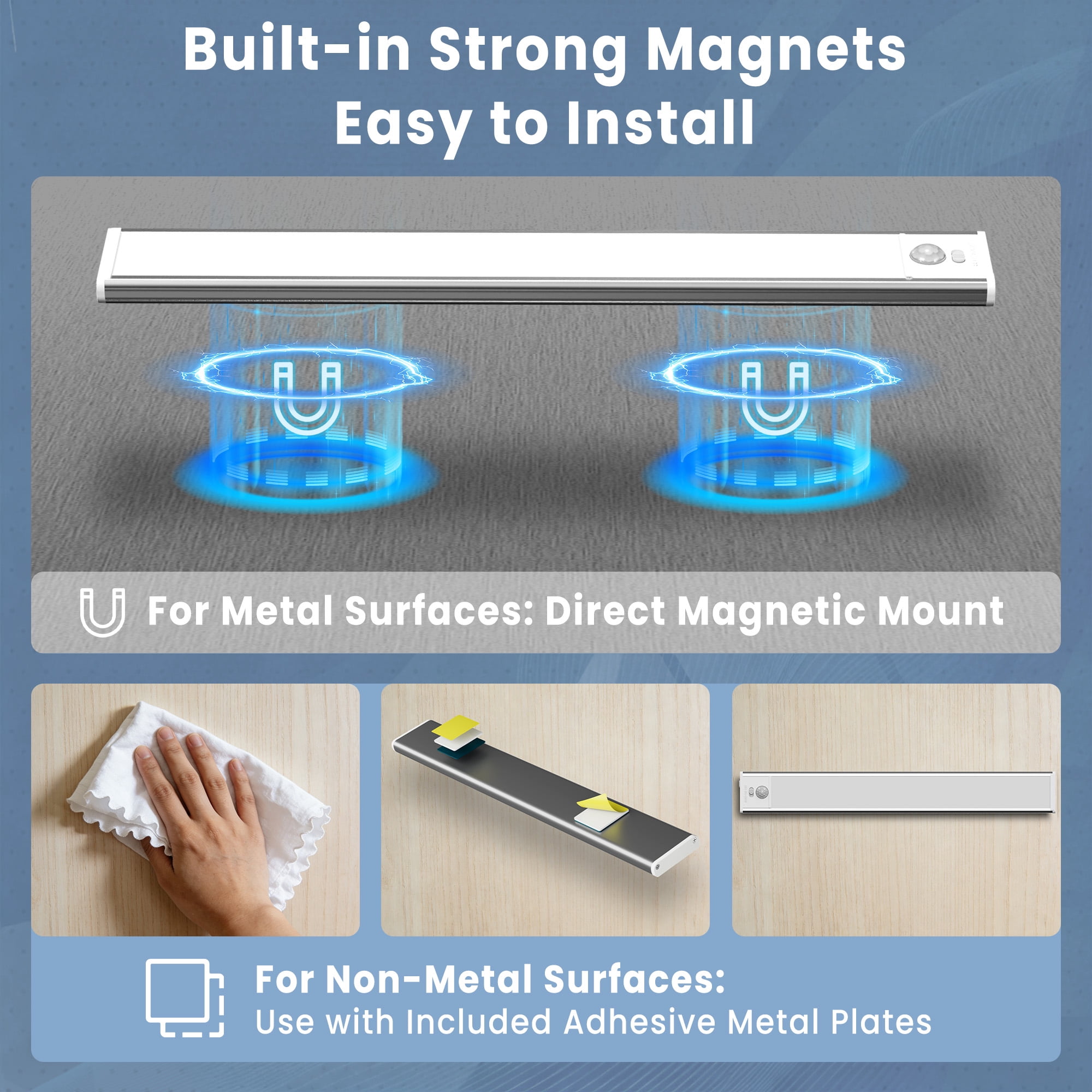 GUPUP Under Cabinet Lights, 34 LED Motion Sensor Light Indoor, Rechargeable Closet Lighting Kit with Magnetic for Kitchen Wardrobe Stairs, 4 Pack