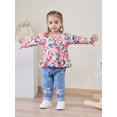 thumbnail image 5 of CARETOO Girl Clothes Outfits Toddler Baby Ruffle Sleeve Floral T-Shirt Tops Ripped Jeans Pants Set, 5 of 10