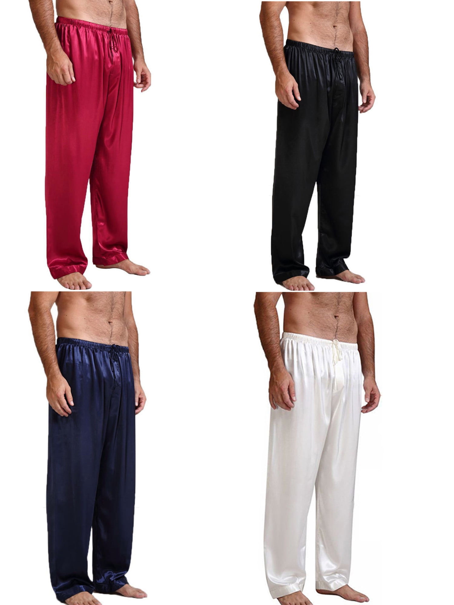 Men's Classic Satin Sleep Pant Long Pajama Bottoms Solid Drawstring ...