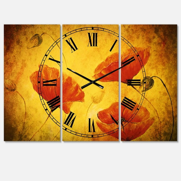 Designart 'Red Poppy Flower' Traditional Wall Clock