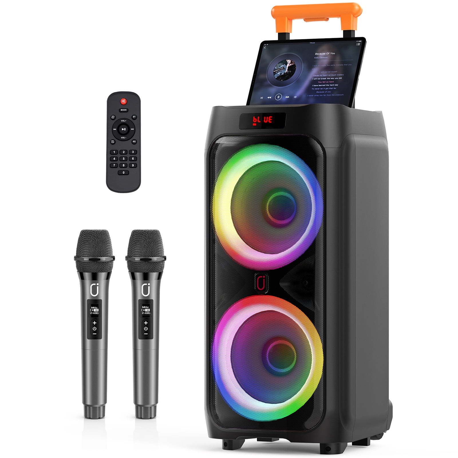 FanFun Large Party Speaker, Bluetooth Speaker with Wheels for Outdoor, Deep Bass System with Led Party Lights, Trolley Bar