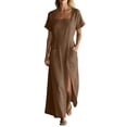 thumbnail image 2 of Karymi Maxi Dress, Square Neck Short Sleeve Casual Long Dress with Pockets and Long Side Slit, Solid Summer A-Line Flowy Dress Spring Dresses, 2 of 6