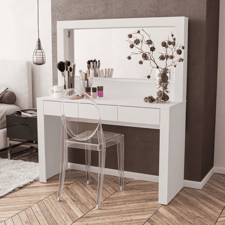 Boahaus Calypso Modern Vanity Table  White Finish  Ideal for Bedroom