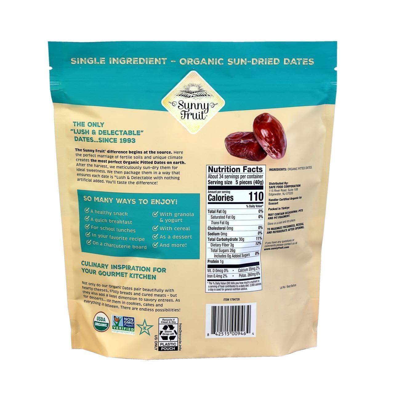 ORGANIC Pitted  (Deglet Nour) -   48oz Bulk Bag (3 lbs) | NO Added Sugars, Sulfurs or Preservatives | NON-GMO, VEGAN, HALAL  KOSHER