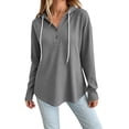 thumbnail image 4 of CQONEPT Waffle Knit Hoodies for Women Lightweight Comfy Pullover Tops Drawstring Long Sleeve Loose Fall Fashion Sweatshirts Blouse Gray XL, 4 of 7