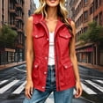 thumbnail image 4 of BVnarty Women's Sleeveless Utility Vest Lapel Collar Waist Drawstring Multi Pockets for Fall Winter Daily Casual Wear Red L, 4 of 8