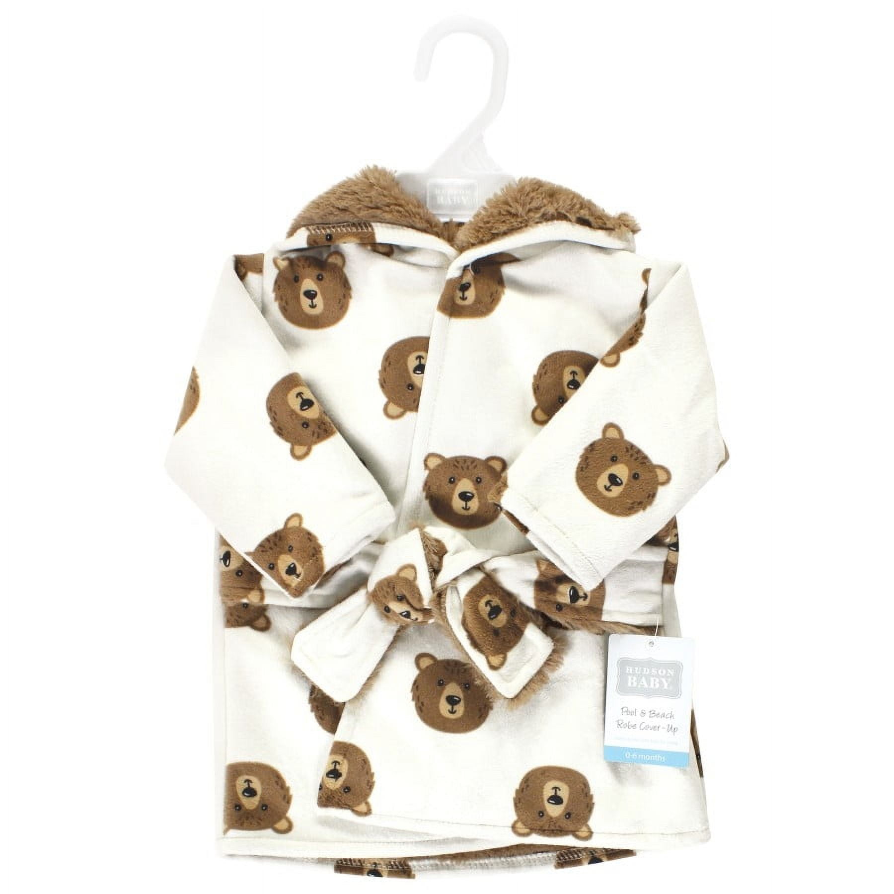 Hudson Baby Mink with Faux Fur Lining Pool and Beach Robe Cover-ups, Brown Bear, 18-24 Months