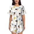thumbnail image 1 of Xecao Cute Cat Pattern Women's Short Sleeve Pajama Set Soft Sleepwear Lounge Set with Button Front Top and Drawstring Shorts with Pockets-Small, 1 of 6