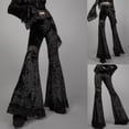 thumbnail image 2 of Pantalones vaqueros acampanados Prolriy para mujer, pantalones largos de moda para mujer, pantalones de encaje gótico, pantalones anchos con paneles, pantalones para mujer, negro M, 2 of 8