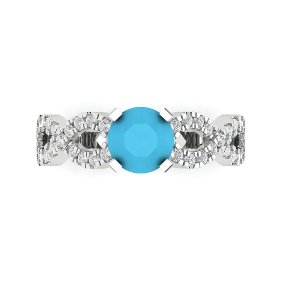 Solitaire with Accents Engagement Ring for Women - 1.42ct Simulated Turquoise in 18K White Gold Promise Ring
