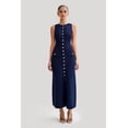 thumbnail image 4 of Robe Maxi d'Été Sans Manches à Simple Boutonnage en Tricot pour Femmes, Col Rond Fendu, Longue Robe Moulante, Bleu P, 4 of 10