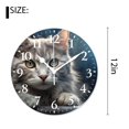 thumbnail image 2 of 12 Inch Wall Clock Battery Operated Silent Clock Decorative for Office, Kitchen, Outdoor, Living Room，Gray Cat with Green Eyes Image, 2 of 4
