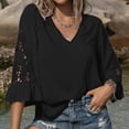 thumbnail image 6 of ZHYou Blouses for Women V Neck Pullover Lace Hollow 3/4 Sleeve Tops Summer Fall Business Casual Shirts,Black,Size L, 6 of 7