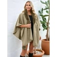 thumbnail image 4 of Women'S Open/ Front Cardigan Solid Color Poncho Cape Plus Size Knit Wraps for Fall Winter Khaki One size, 4 of 9
