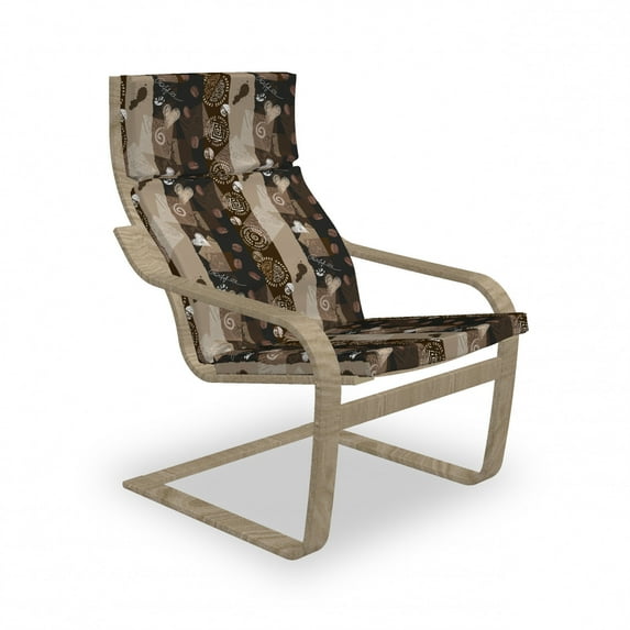 Brown Armchair Pad and Slipcover, Coffee Typography Hearts and Beans on Abstract Striped Grungy Backdrop in Brown Tones, 1 Piece Soft Cushion Replacement with Removable Cover, Brown, by Ambesonne