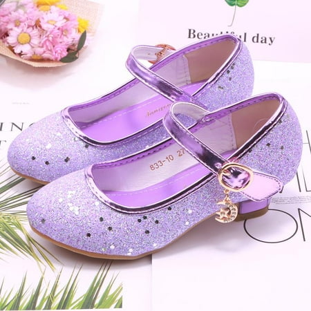 

Children Princess Shoes student dance shoes for Girls High Heel Sandals Dress Purple Kids Leather Glitter Crystal Shoes Banquet 9995purple 33(insole 20.5cm)