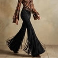 thumbnail image 6 of Karymi Sweatpants Women Western Style Fringe Bell Bottom Trousers, Solid High Waist Flare Long Pants, Slim Fit Stretch Retro Cowboy Pants , Belt Not Included Women's Clothing, 6 of 6