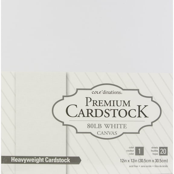 Core'dinations Value Pack Cardstock 12"X12" 80lb 20/Pkg-White Canvas