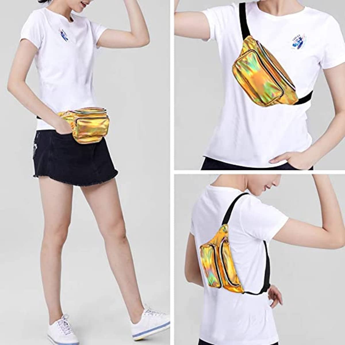 LINLIN Waist Bag, Holographic Fanny Pack for Women/Men Waterproof Resistant Crossbody Waist Bag with Adjustable Belts for Travel, Party, Festival Rave, Running, Hiking