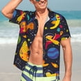 thumbnail image 5 of Lsque Dinosaurs in Space pattern Hawaiian Shirt for Men, Unisex Summer Beach Casual Short Sleeve Button Down Shirts-3X-Large, 5 of 9