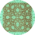 thumbnail image 1 of Ahgly Company Indoor Round Oriental Turquoise Blue Traditional Area Rugs, 3' Round, 1 of 4