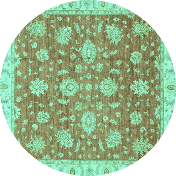 Ahgly Company Machine Washable Indoor Round Oriental Turquoise Blue Traditional Area Rugs, 8' Round