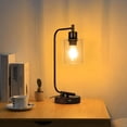 thumbnail image 3 of Bedside Nightstand Glass Lamps, Dimmable Industrial Table Lamps with 2 USB Ports & AC Outlet, 3 of 9
