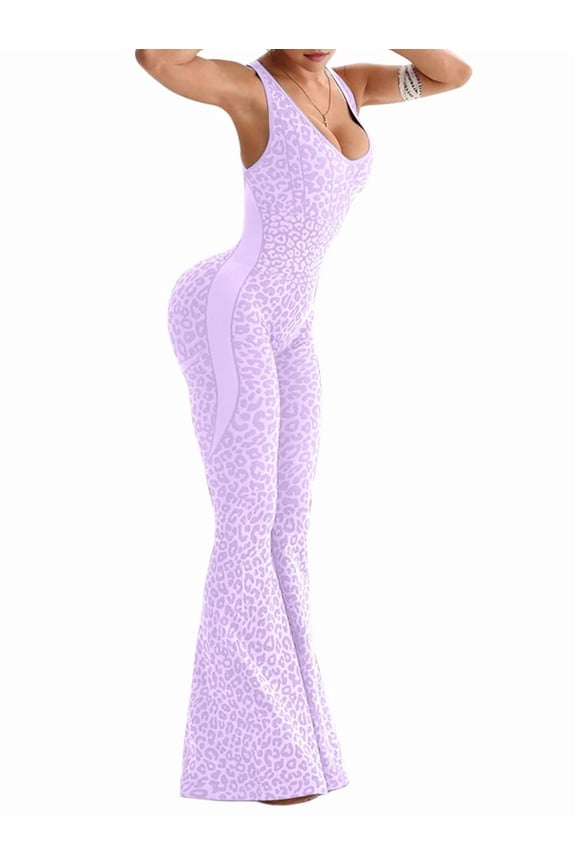 Stylish Leopard Print Sleeveless Jumpsuit for Women - Perfect for Casual and Evening Wear M