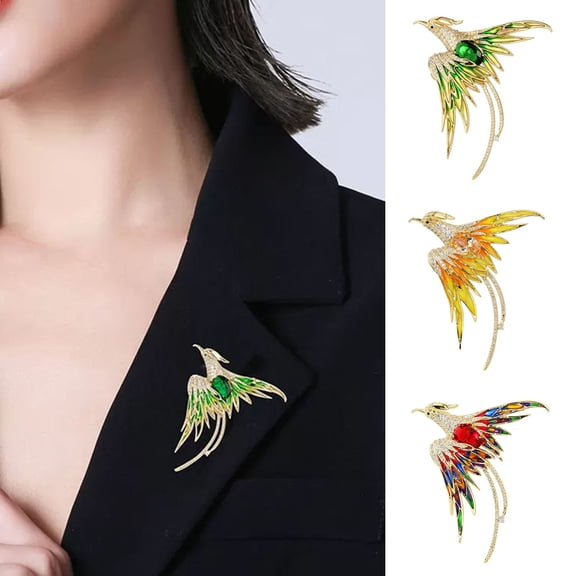 SmartBy Colorful Rhinestone Phoenix Brooch Handmade Enamel Lapel Pin Chinese Style Bird Animal Shape Badge Costume Hat Bag Decoration Accessories