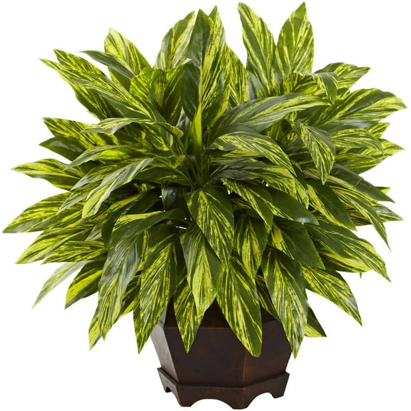 Nearly Natural Plastic 19.5" Tradescantia Artificial Plant with Black Hexagon Planter, Green