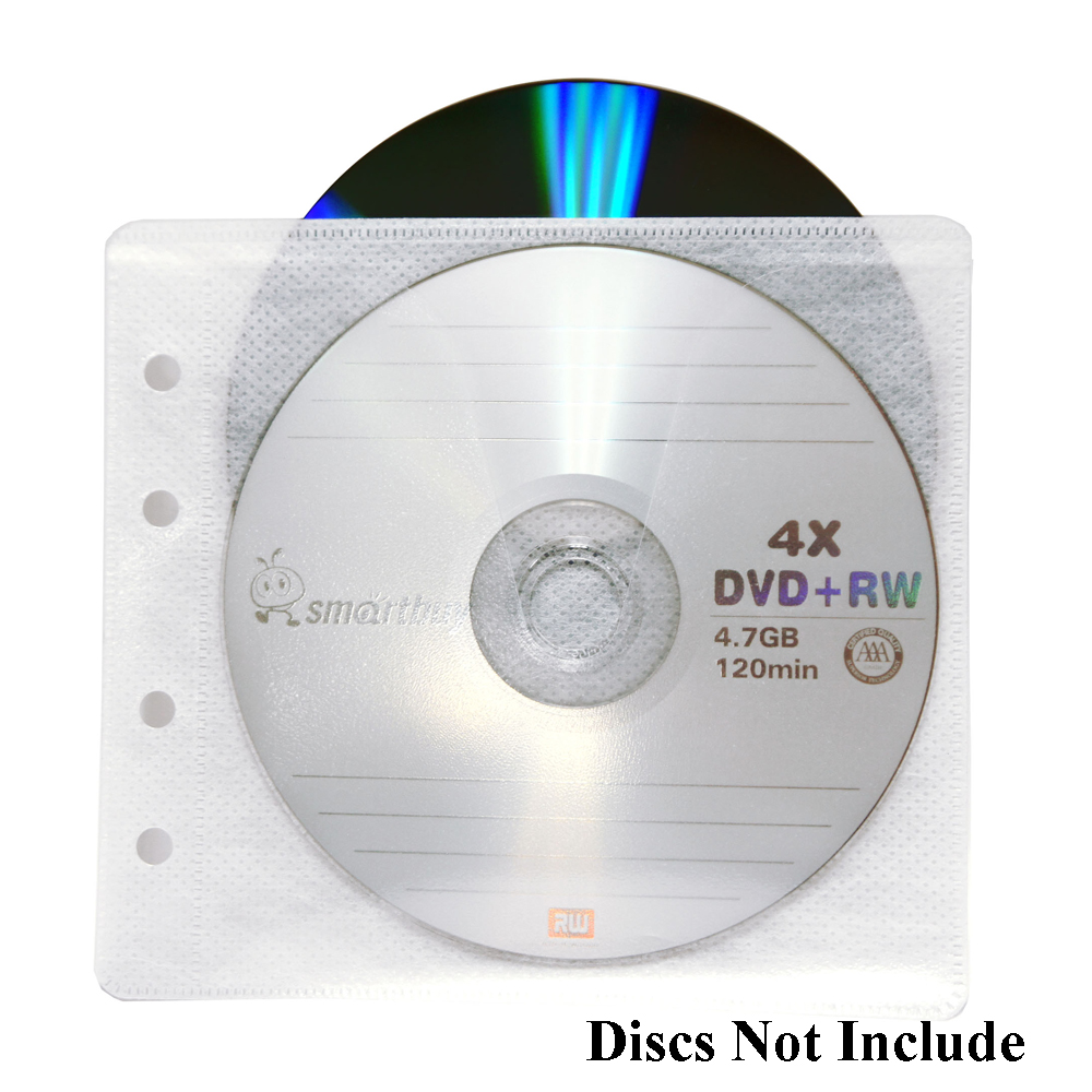 50 Pack Non Woven CD DVD Disc Double Sided White Binder Sleeve Plastic