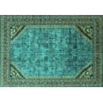 thumbnail image 1 of Ahgly Company Machine Washable Indoor Rectangle Oriental Turquoise Blue Industrial Area Rugs, 2' x 5', 1 of 4
