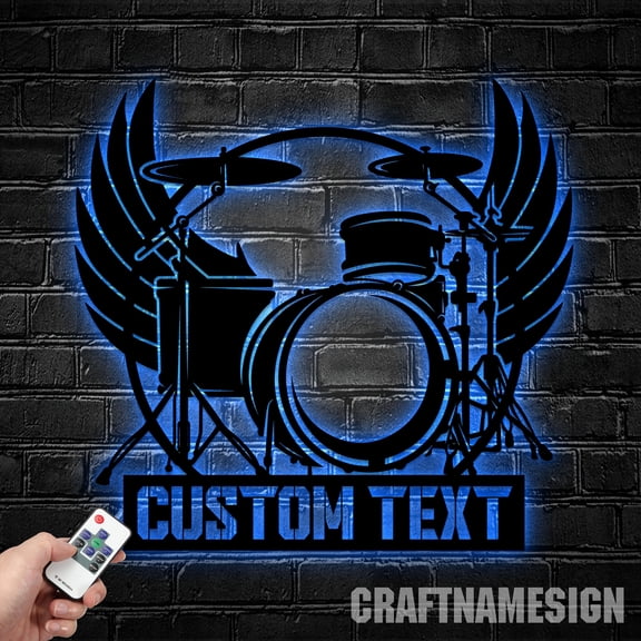 Craftnamesign Custom Drum Room Metal Wall Art LED Light, Drummer Name Sign,Drum Wall Decor