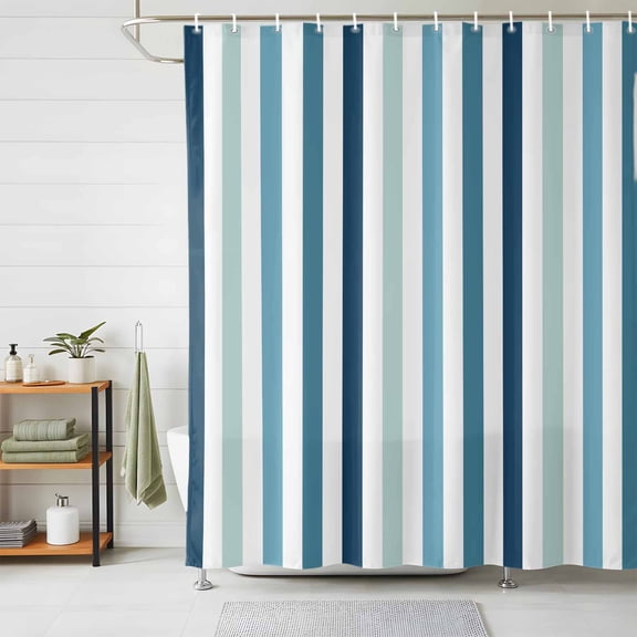 Shower Curtains for Bathroom, Teal Blue Stripe Waterproof Fabric Shower Curtain, Ombre Geometric Aqua Vertical Striped Decorative Bathroom Curtain for Bathtub, 72"x72", No Hooks Included