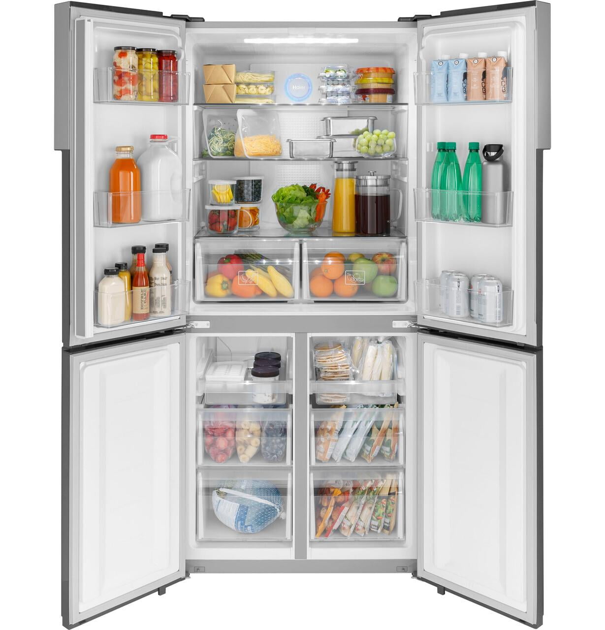 Haier® 16.8 Cu. ft. Quad Door Refrigerator Fingerprint Resistant QHE16HYPFS and Stainless Steel