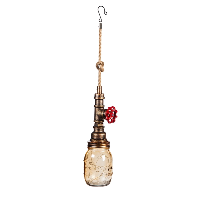 Evergreen 27"L Hanging LED Battery Operated Metal Lantern with Faucet Handle, Clear Glass, 3.1 ...