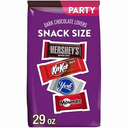1x Hershey Assorted Dark Chocolate Flavored Snack Size, Candy Party Pack, 29 oz