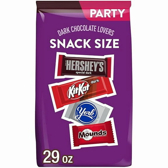 1x Hershey Assorted Dark Chocolate Flavored Snack Size, Candy Party Pack, 29 oz