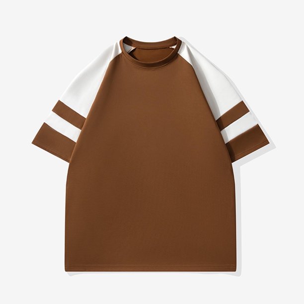 Camisa Elvqul de Hombre Café de Color Sólido Playa Manga Corta con Solapa Deportivas