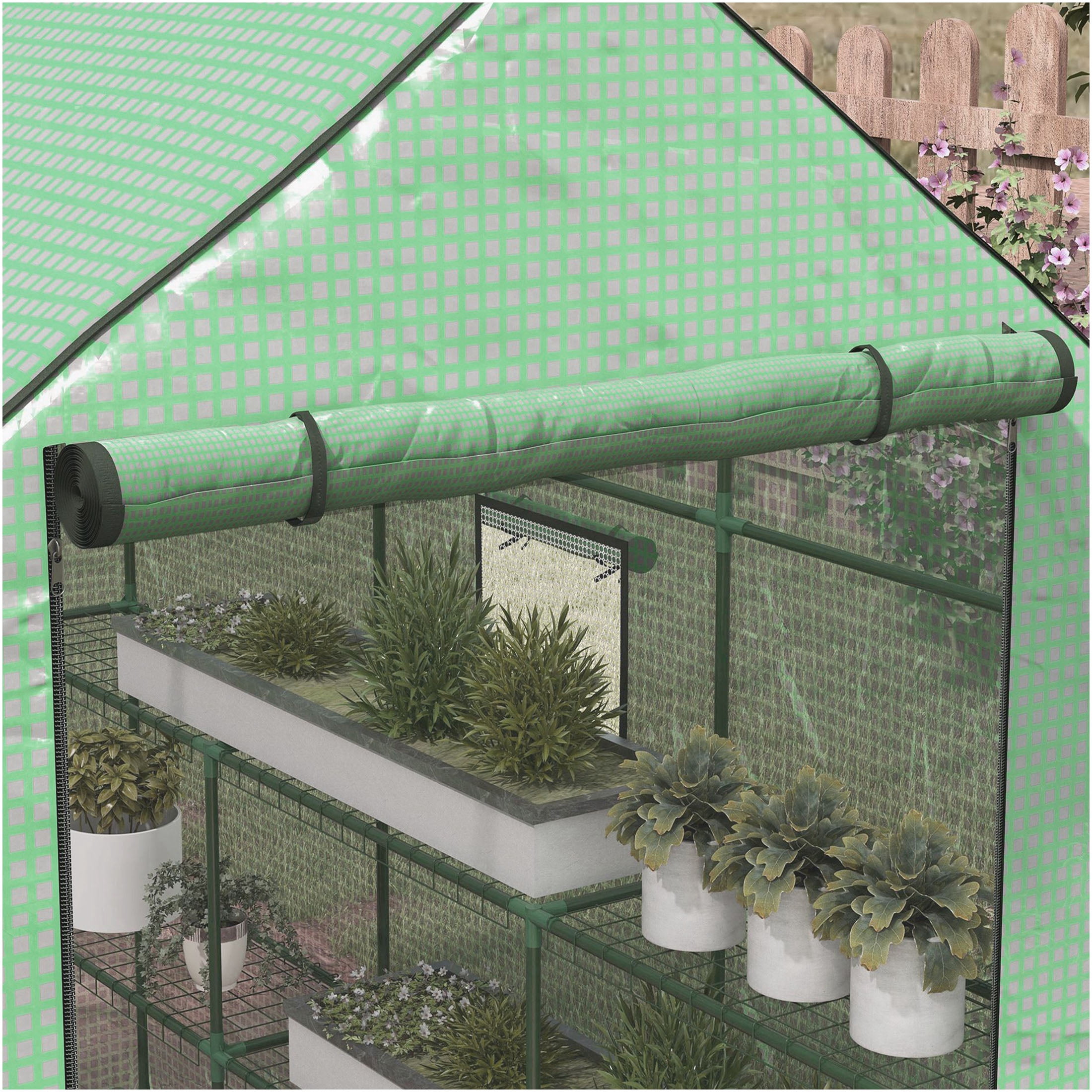 JERFIT Walk-In Portable Greenhouse with Shelves, UV & Water Resistant Outdoor Garden Greenhouse for Plants, Ventilation Windows & Roll-Up Door, Green