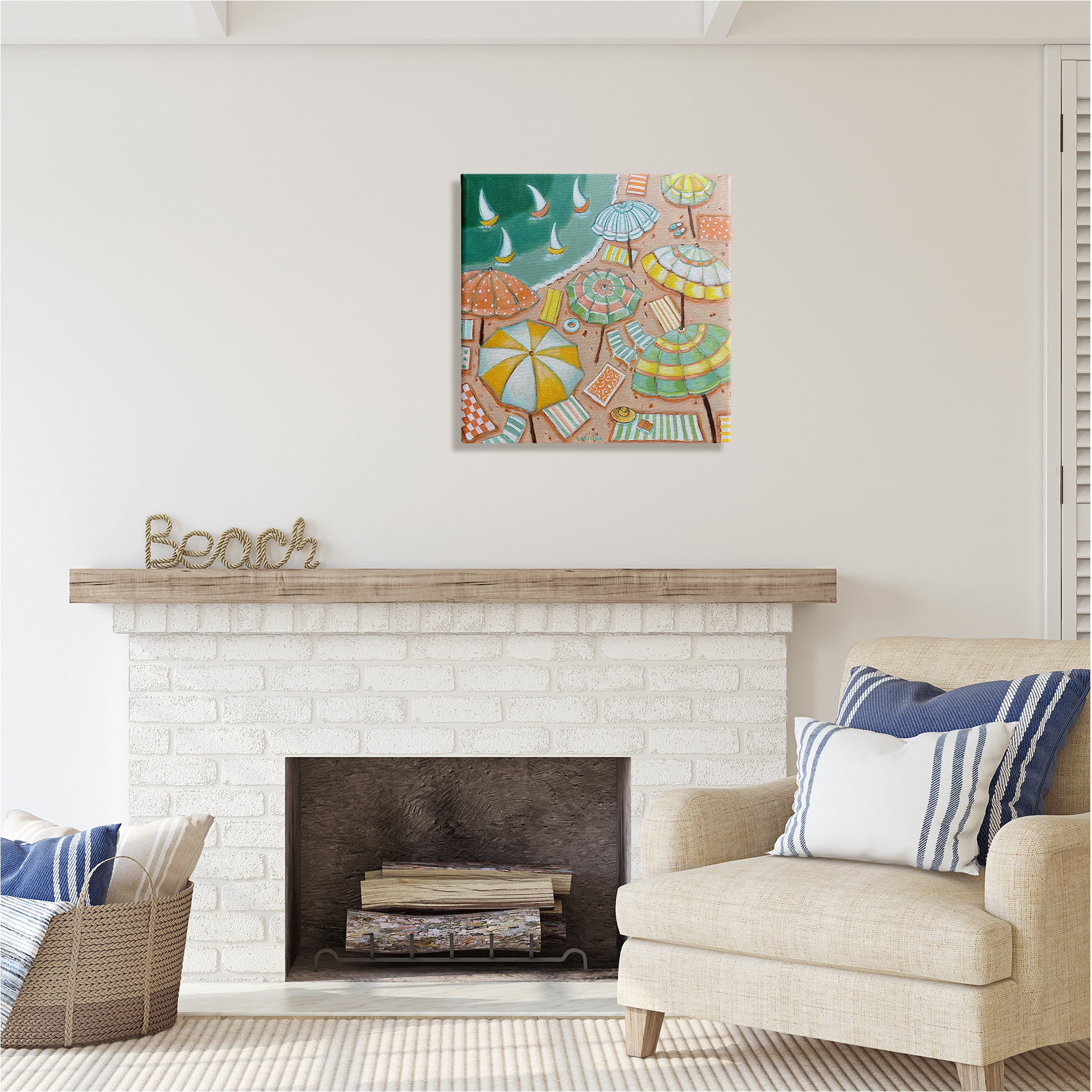 Stupell Industries Modern Summer Beach Landscape Painting Gallery Wrapped Canvas Art Print Wall Art, 24 x 24