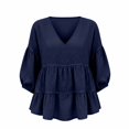 thumbnail image 4 of Women's V Neck Tiered Ruffle Blouses, 3/4 Sleeve Peplum Loose Casual Flowy Tops M, 4 of 6