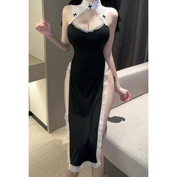 high slit dress underwear Whiteout Hooded High Slit Dress