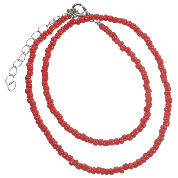 Collar de cuentas de una sola capa, gargantilla de cuentas bohemia, collares de playa, joyería de verano hecha a mano para mujeres y niñas, color rojo