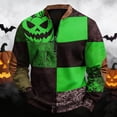 thumbnail image 2 of GrmtClth Halloween Holiday Party Long Sleeve Tops Men Stand Collar Snap Closure Color Block Patchwork Scary Witch Ghost Skeleton Graphic Casual Beach Golf Shirts Light Green XL, 2 of 6